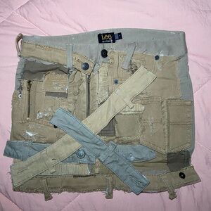 Distressed Denim Patchwork Skirt